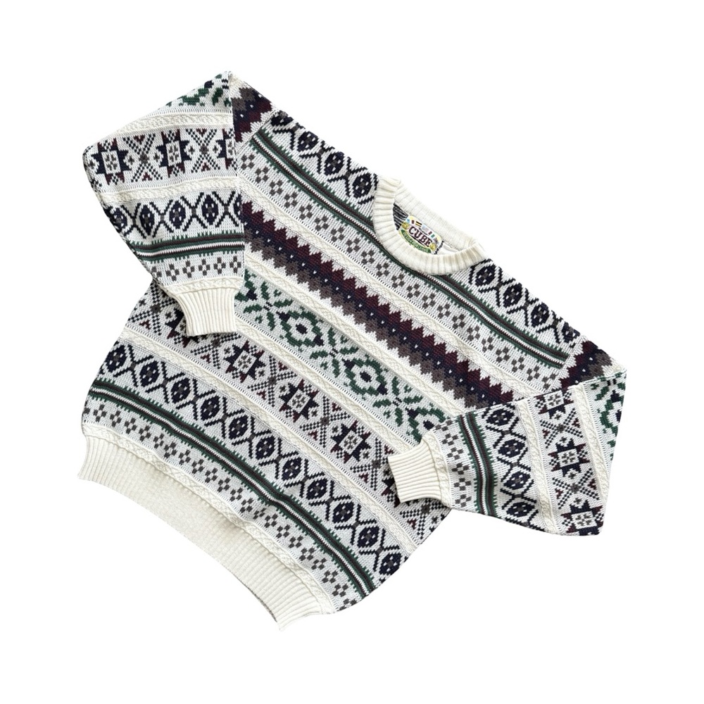 Vintage 90s CUBE Knit Pattern Sweater